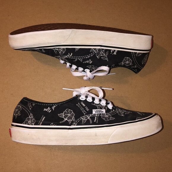 VANS OFF THE WALL Sneakers W8/M6.5 Black Thank You Floral Print Unisex - Picture 8 of 10